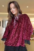 Vivie Velvet Sequin Top Burgundy